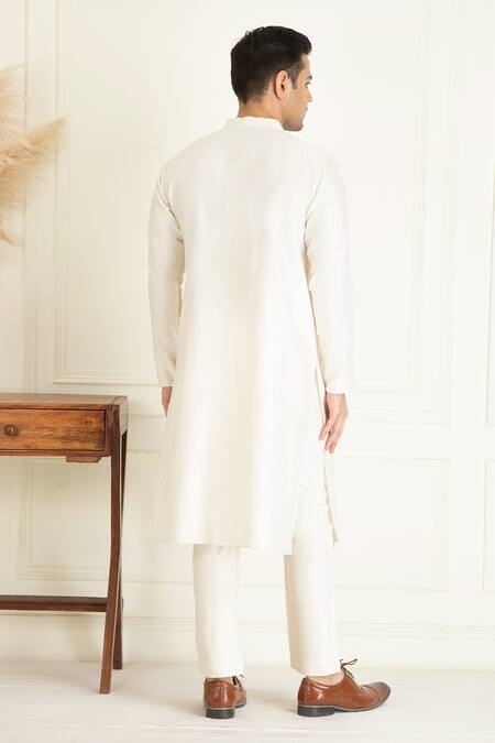 Priyanka Jain_Ivory Chanderi , Embroidery, Sequins, Beads Botanical Bundi Kurta Set _Online_at_Aza_Fashions