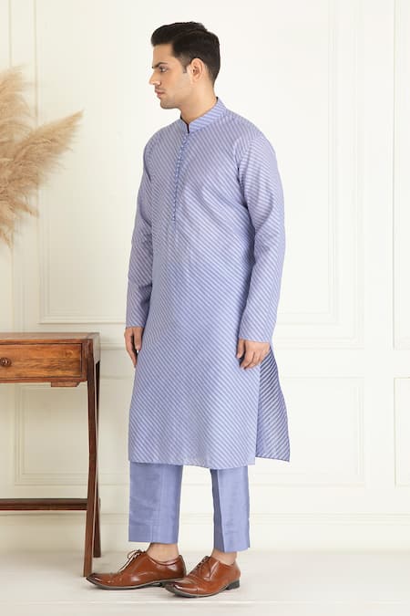 Priyanka Jain_Purple Cotton, Silk Stripe Pattern Jacquard Kurta Set _Online_at_Aza_Fashions