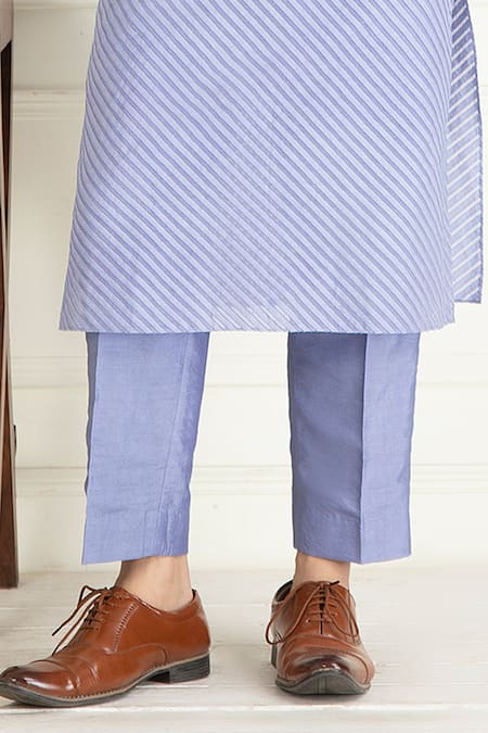 Buy_Priyanka Jain_Purple Cotton, Silk Stripe Pattern Jacquard Kurta Set _Online_at_Aza_Fashions