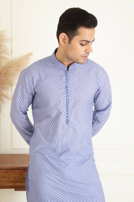 Shop_Priyanka Jain_Purple Cotton, Silk Stripe Pattern Jacquard Kurta Set _Online_at_Aza_Fashions