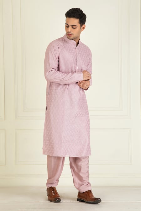 Priyanka Jain_Purple , Satin, Silk Embroidery Thread Kurta Set _Online_at_Aza_Fashions