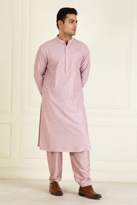 Buy_Priyanka Jain_Purple , Satin, Silk Embroidery Thread Kurta Set _Online_at_Aza_Fashions