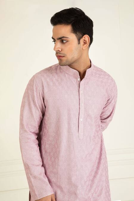 Priyanka Jain_Purple , Satin, Silk Embroidery Thread Kurta Set _at_Aza_Fashions