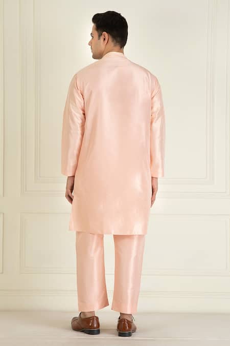 Shop_Priyanka Jain_Peach , Cotton, Satin Sequins, Embroidery Moroccan Pattern Bundi Set _Online_at_Aza_Fashions