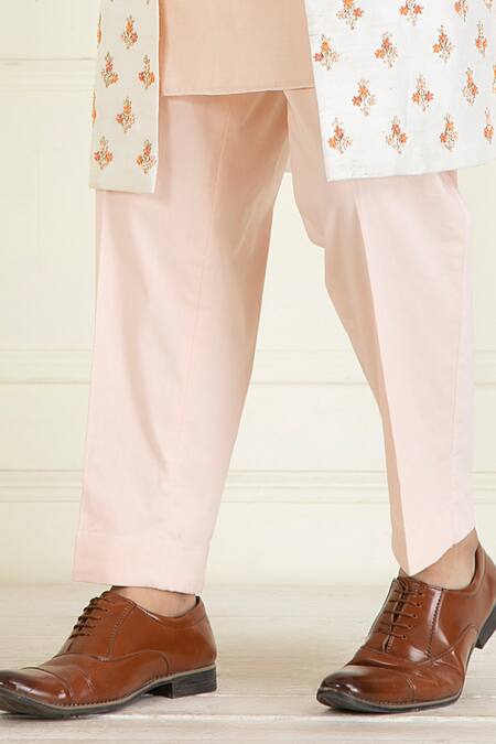 Buy_Priyanka Jain_Ivory Cotton, Silk, Chanderi Beads, Floral Embroidered Sherwani Kurta Set _Online_at_Aza_Fashions