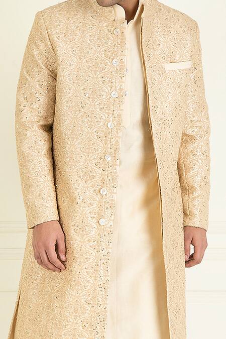 Priyanka Jain Beige Vintage Embroidered Sherwani Kurta Set  4