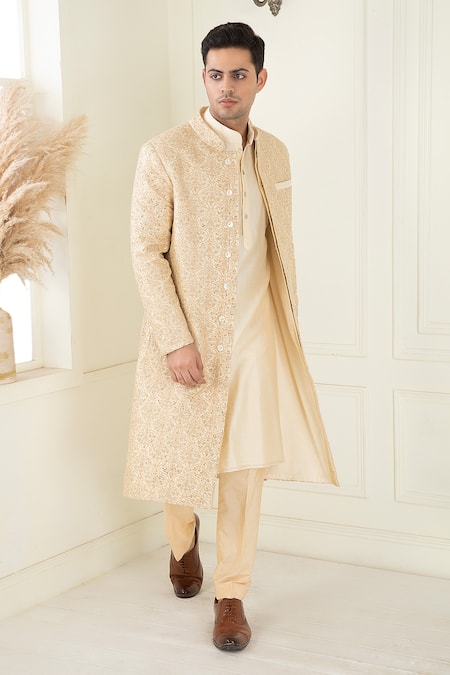 Priyanka Jain Beige Vintage Embroidered Sherwani Kurta Set  7