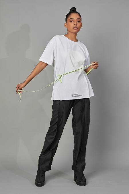 Quod White Cotton Tie-up T-shirt Online at Aza Fashions Quod_White Cotton Tie-up T-shirt_Online_at_Aza_Fashions