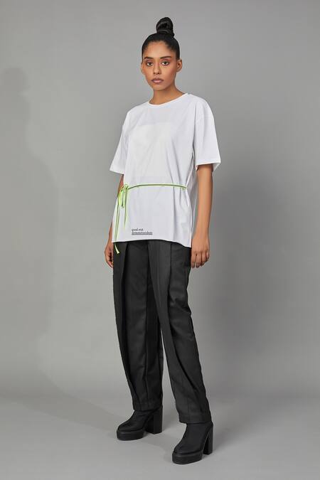 Shop Quod White Cotton Tie-up T-shirt Online at Aza Fashions Shop_Quod_White Cotton Tie-up T-shirt_Online_at_Aza_Fashions