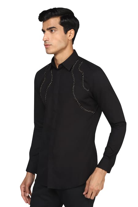 Noonoo Black Giza Cotton Slim-fit Shirt Online at Aza Fashions Noonoo_Black Giza Cotton Slim-fit Shirt _Online_at_Aza_Fashions