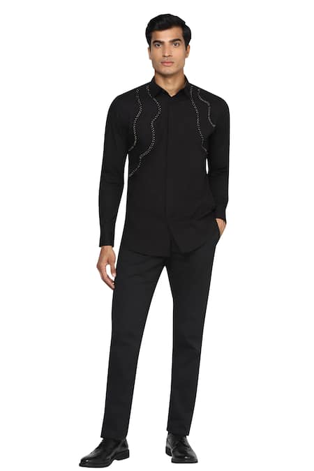 Buy Noonoo Black Giza Cotton Slim-fit Shirt Online at Aza Fashions Buy_Noonoo_Black Giza Cotton Slim-fit Shirt _Online_at_Aza_Fashions