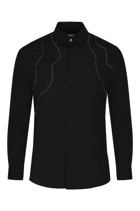 Shop Noonoo Black Giza Cotton Slim-fit Shirt Online at Aza Fashions Shop_Noonoo_Black Giza Cotton Slim-fit Shirt _Online_at_Aza_Fashions