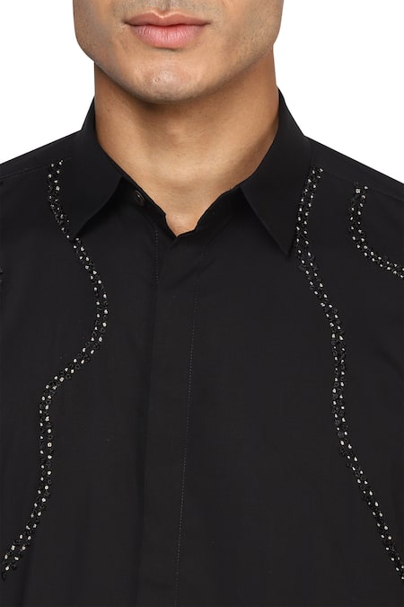 Noonoo Black Giza Cotton Slim-fit Shirt at Aza Fashions Noonoo_Black Giza Cotton Slim-fit Shirt _at_Aza_Fashions