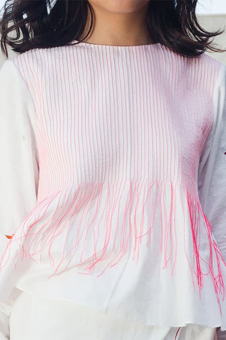 Shop Nikasha White Cotton Round Embroidered Pintuck Top Online at Aza Fashions Shop_Nikasha_White Cotton Round Embroidered Pintuck Top _Online_at_Aza_Fashions