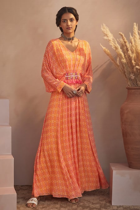 Aneesh Agarwaal Ikat Print Kaftan Dress 