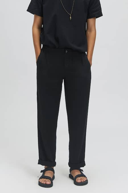Terra Luna_Black 100% Linen Nash Chinos_Online_at_Aza_Fashions