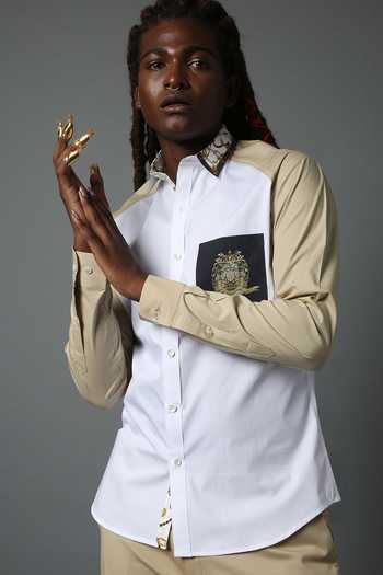 Buy_House Of Three_Beige Cotton Poplin Nripa Shirt _Online_at_Aza_Fashions