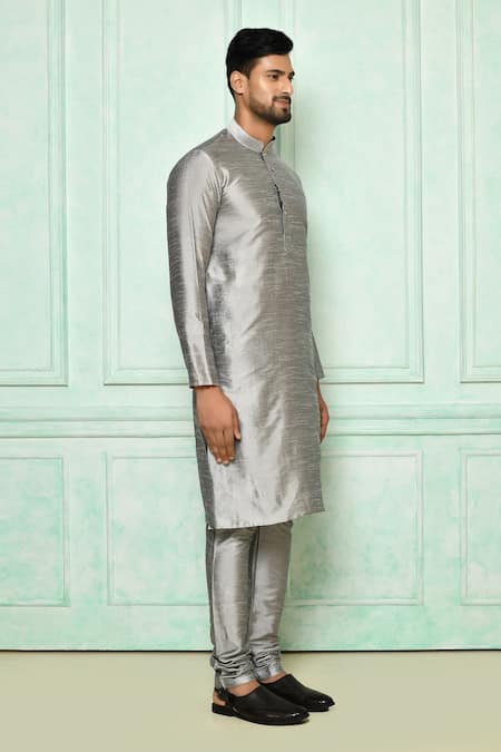 Arihant Rai Sinha_Grey Silk, Cotton Stones Kurta And Pant Set_Online_at_Aza_Fashions