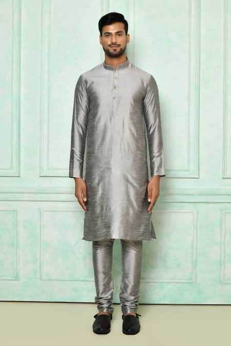 Buy_Arihant Rai Sinha_Grey Silk, Cotton Stones Kurta And Pant Set_Online_at_Aza_Fashions