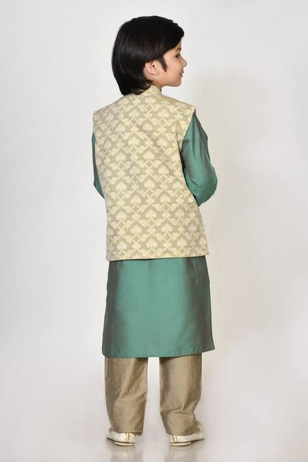 Petite Pomme Beige Woven Bundi & Kurta Set 