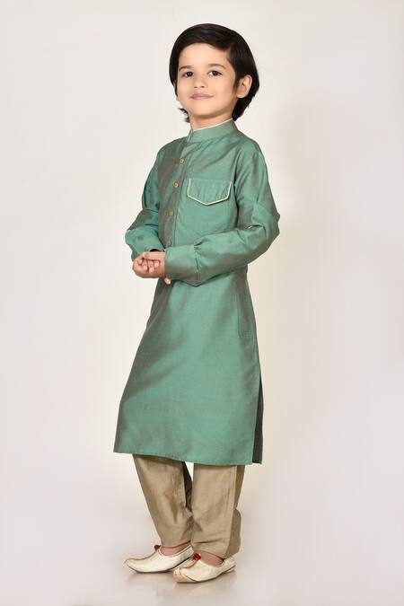Buy_Petite Pomme_Green Cotton, Silk Kurta And Pant Set _Online_at_Aza_Fashions