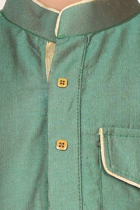 Petite Pomme_Green Cotton, Silk Kurta And Pant Set _at_Aza_Fashions