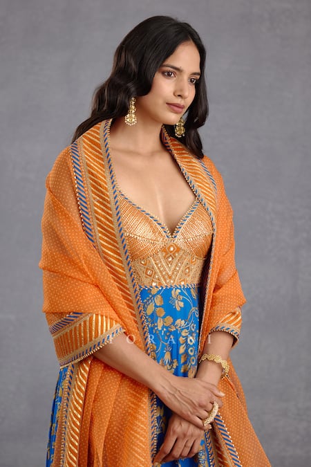 Shop_Torani_Blue Silk, Chiffon Sequins, Lace, Rang Shyam Raabia Anarkali With Dupatta _Online_at_Aza_Fashions