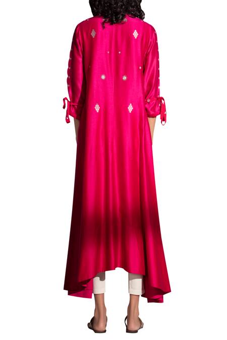 Ampm_Pink Chanderi Kurta Set_Online_at_Aza_Fashions