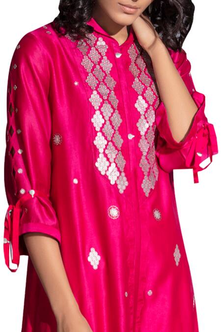 Buy_Ampm_Pink Chanderi Kurta Set_Online_at_Aza_Fashions