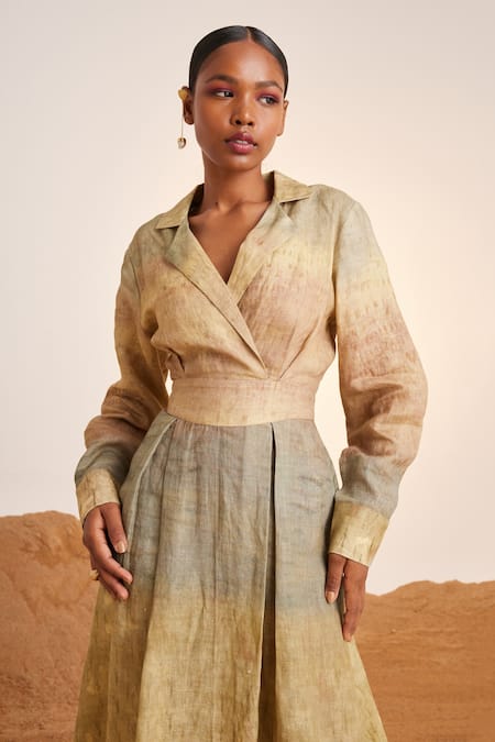 Cord_Beige Linen Collared 60s Impression Dress_Online_at_Aza_Fashions