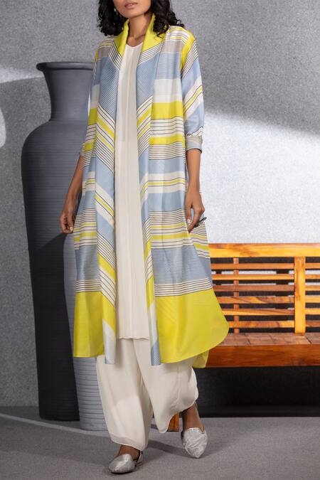 Buy Ampm Multi Color Printed Striped Jacket at Aza Fashions Buy_Ampm_Multi Color Printed Striped Jacket_at_Aza_Fashions