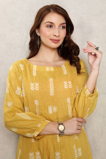 Shop_Falguni.Foram_Yellow Top And Pant Printed Cotton & Slip Floral & Set _Online_at_Aza_Fashions
