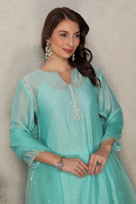 Shop_Falguni.Foram_Sky Blue , Chanderi, , Embroidered A-line Kurta Set _Online_at_Aza_Fashions