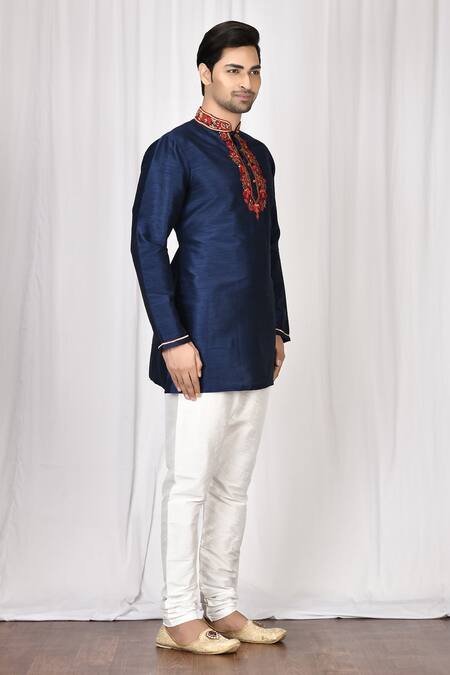 Nayantara Couture_Blue Silk Embroidery Short Kurta_Online_at_Aza_Fashions