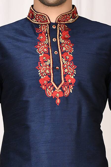 Shop_Nayantara Couture_Blue Silk Embroidery Short Kurta_Online_at_Aza_Fashions