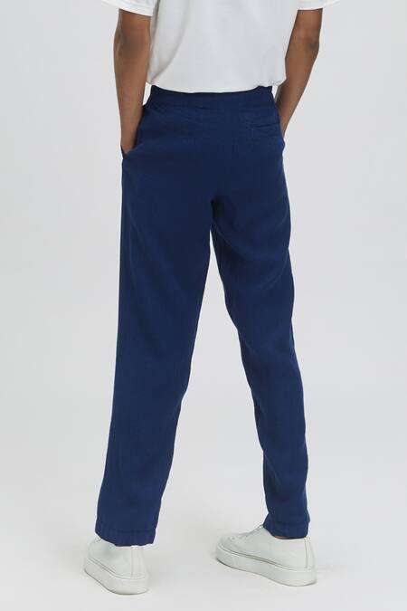 Shop Terra Luna Blue 100% Linen Nash Chinos at Aza Fashions Shop_Terra Luna_Blue 100% Linen Nash Chinos _at_Aza_Fashions
