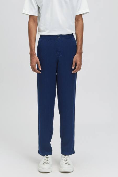 Terra Luna Blue 100% Linen Nash Chinos Online at Aza Fashions Terra Luna_Blue 100% Linen Nash Chinos _Online_at_Aza_Fashions