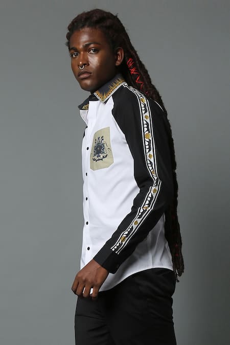 Buy_House Of Three_White Cotton Poplin Puli Raglan Colorblock Shirt _Online_at_Aza_Fashions