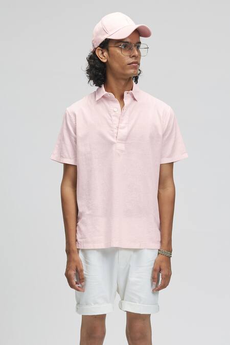Terra Luna_Pink Organic Handloom Cotton Plain Aruba T-shirt_Online_at_Aza_Fashions