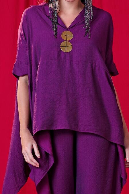 Buy_Enech_Purple Handloom Cotton Handkerchief Hem Top And Palazzo Set  _Online_at_Aza_Fashions