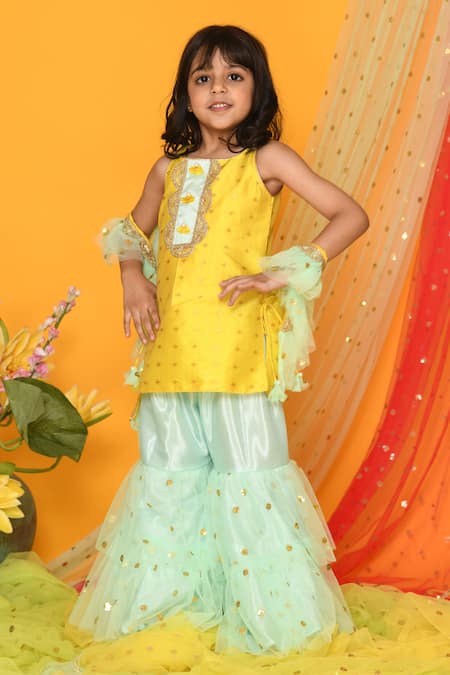 Buy_Saka Designs_Yellow Net Embroidered Kurta Set _Online_at_Aza_Fashions