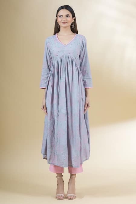 Buy Samyukta Singhania Blue Muslin, Polyester Beads V-neck Printed Kurta And Pant Set Online at Aza Fashions Buy_Samyukta Singhania_Blue Muslin, Polyester Beads V-neck Printed Kurta And Pant Set_Online_at_Aza_Fashions