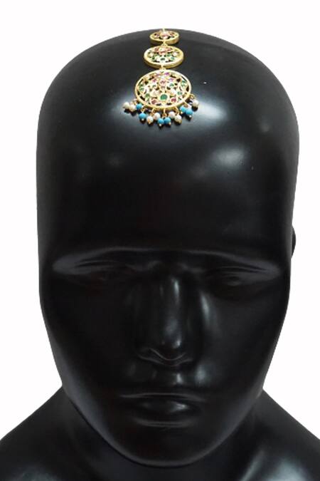 Buy_Devanshi Renu Jewels_Gold Plated Stones Embellished Circular Tiered Maangtikka_Online_at_Aza_Fashions