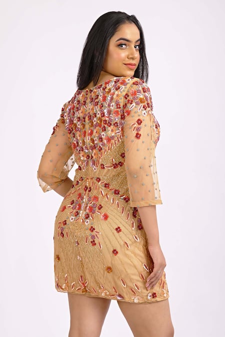 Shop Ambrosia Multi Color Round Sequin Embroidered Dress at Aza Fashions Shop_Ambrosia_Multi Color Round Sequin Embroidered Dress _at_Aza_Fashions