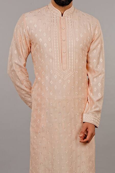 Buy_Vanshik_Peach Kurta  Churidar Cotton Set _Online_at_Aza_Fashions