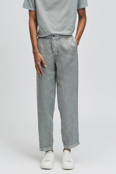 Terra Luna Grey 100% Linen Nash Chinos Online at Aza Fashions Terra Luna_Grey 100% Linen Nash Chinos _Online_at_Aza_Fashions