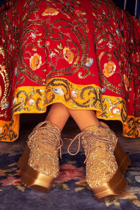 Gold embroidered hot sale shoes