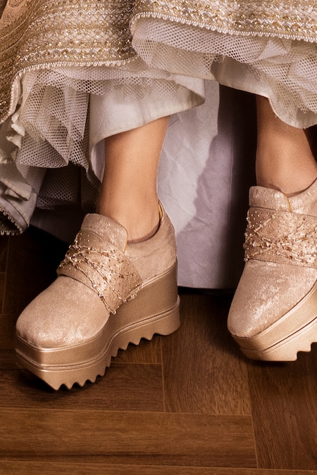 Anaar Gold Marilyn Embroidered Sneaker Wedges 