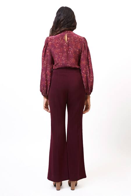 Shop Ankita Dharman Purple Georgette Mandarin Collar Floral Print Top at Aza Fashions Shop_Ankita Dharman_Purple Georgette Mandarin Collar Floral Print Top _at_Aza_Fashions
