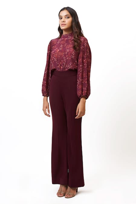 Buy Ankita Dharman Purple Georgette Mandarin Collar Floral Print Top Online at Aza Fashions Buy_Ankita Dharman_Purple Georgette Mandarin Collar Floral Print Top _Online_at_Aza_Fashions